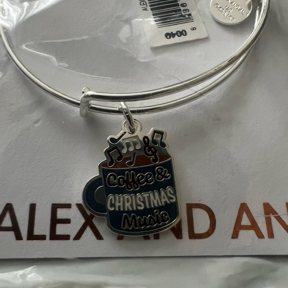 Alex and Ani - coffee and Christmas music charm on bracelet